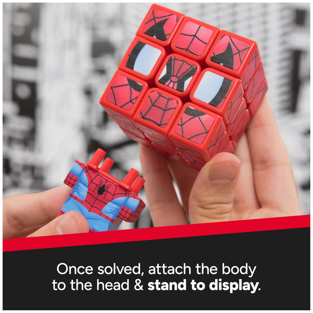 Spider-Man Cuber Rubik’s Cube – Marvel Collectible Puzzle with Display Stand, 3x3 Brain Teaser for Ages 8+