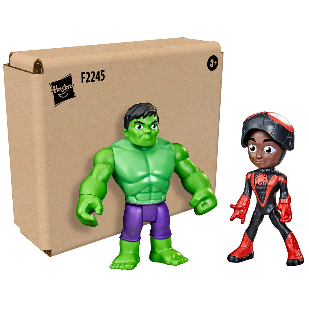Spidey and His Amazing Friends Hero Reveal 2-Pack: Miles Morales Mask Flip & Hulk Action Figures