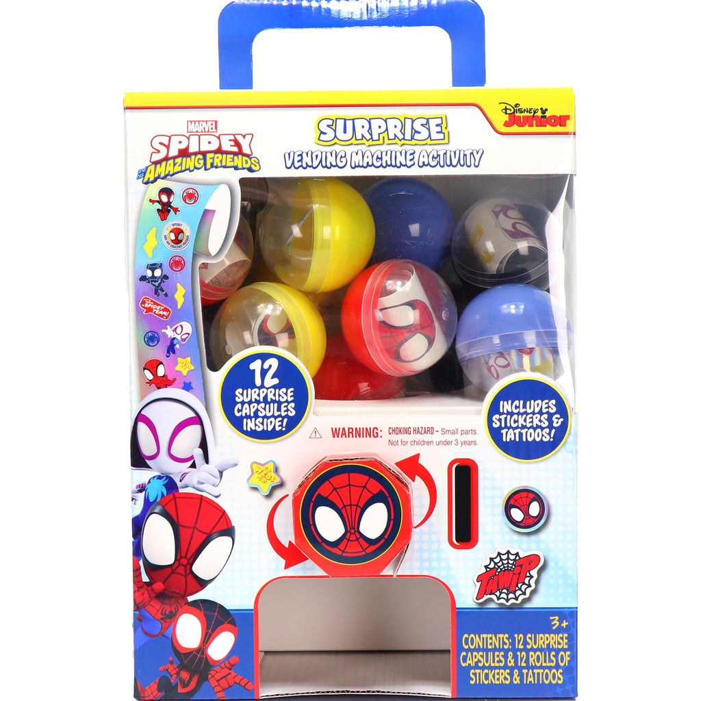 Spidey and His Amazing Friends Surprise Vending Machine – 25-Piece Pretend Play Toy with Stickers & Tattoos, Ages 3+