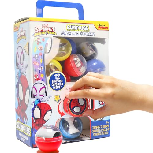 Spidey and His Amazing Friends Surprise Vending Machine – 25-Piece Pretend Play Toy with Stickers & Tattoos, Ages 3+