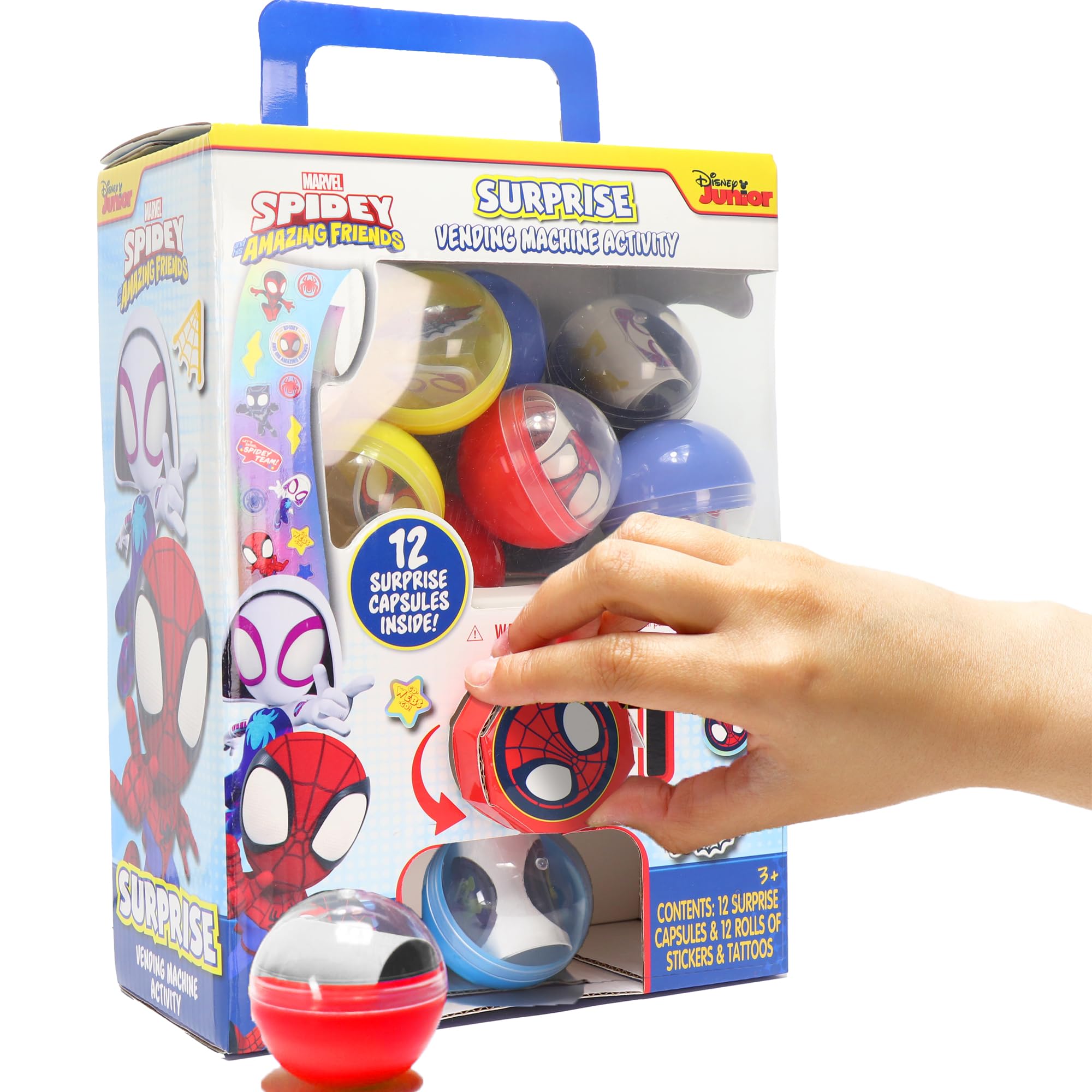 Spidey and His Amazing Friends Surprise Vending Machine – 25-Piece Pretend Play Toy with Stickers & Tattoos, Ages 3+