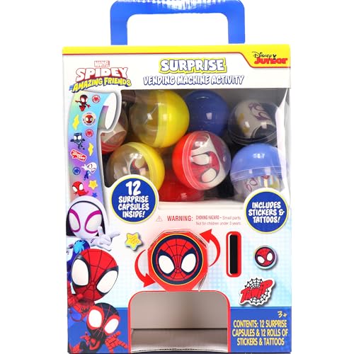 Spidey and His Amazing Friends Surprise Vending Machine – 25-Piece Pretend Play Toy with Stickers & Tattoos, Ages 3+