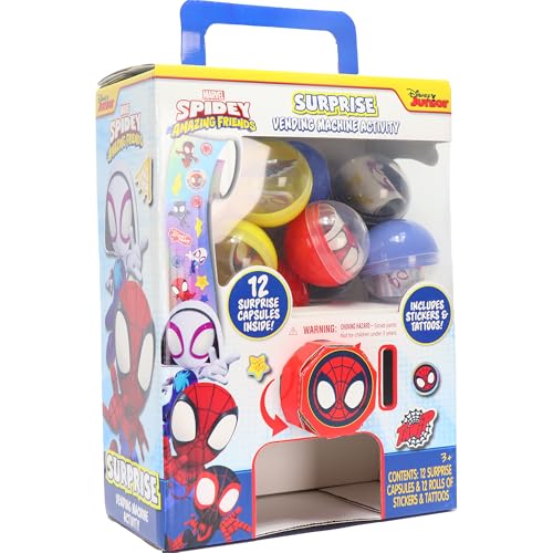 Spidey and His Amazing Friends Surprise Vending Machine – 25-Piece Pretend Play Toy with Stickers & Tattoos, Ages 3+