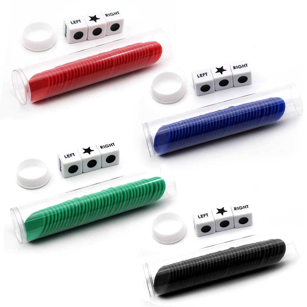 Spidfee Left Right Center Dice Game Set (4 Pack) - 12 Dice & 144 Chips for Groups