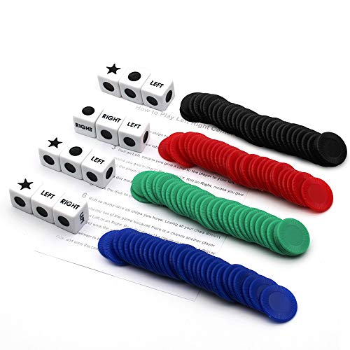 Spidfee Left Right Center Dice Game Set (4 Pack) - 12 Dice & 144 Chips for Groups