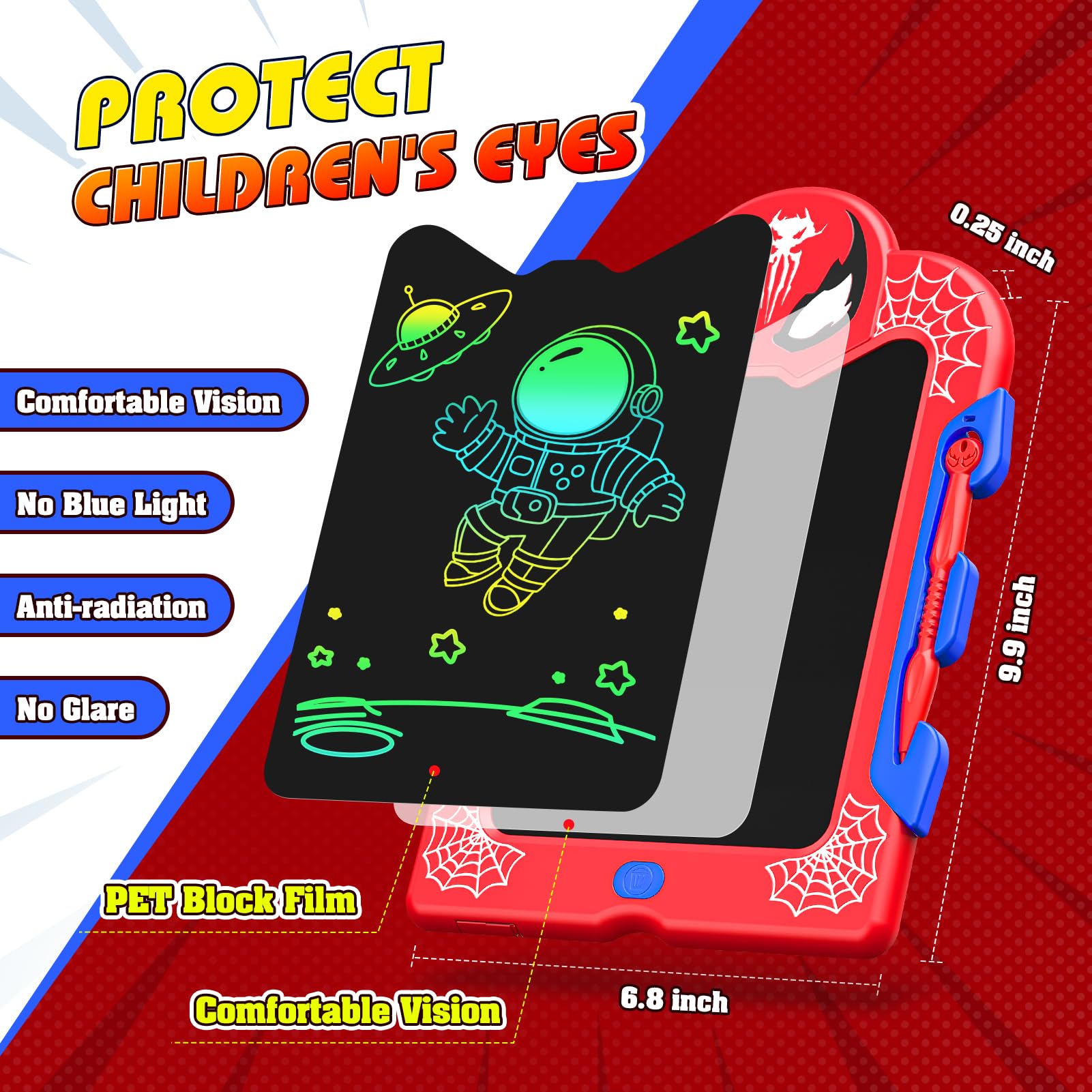 Spidolapse 8.5-Inch LCD Writing Tablet for Kids – Colorful Doodle Board with Erase Lock, Red