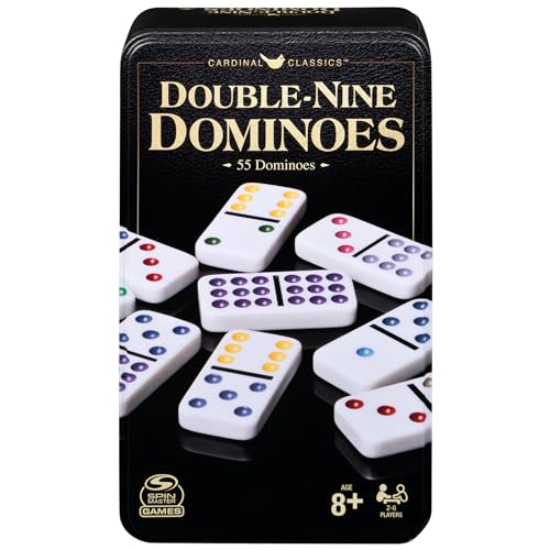 Spin Master Double Nine Dominoes Set – Color-Dot Dominoes in Storage Tin, for 2-6 Players, Ages 8+