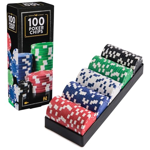 Spin Master Games 100-Piece Poker Chip Set with Storage Tray – for Family Game Night, Beginners & Experts