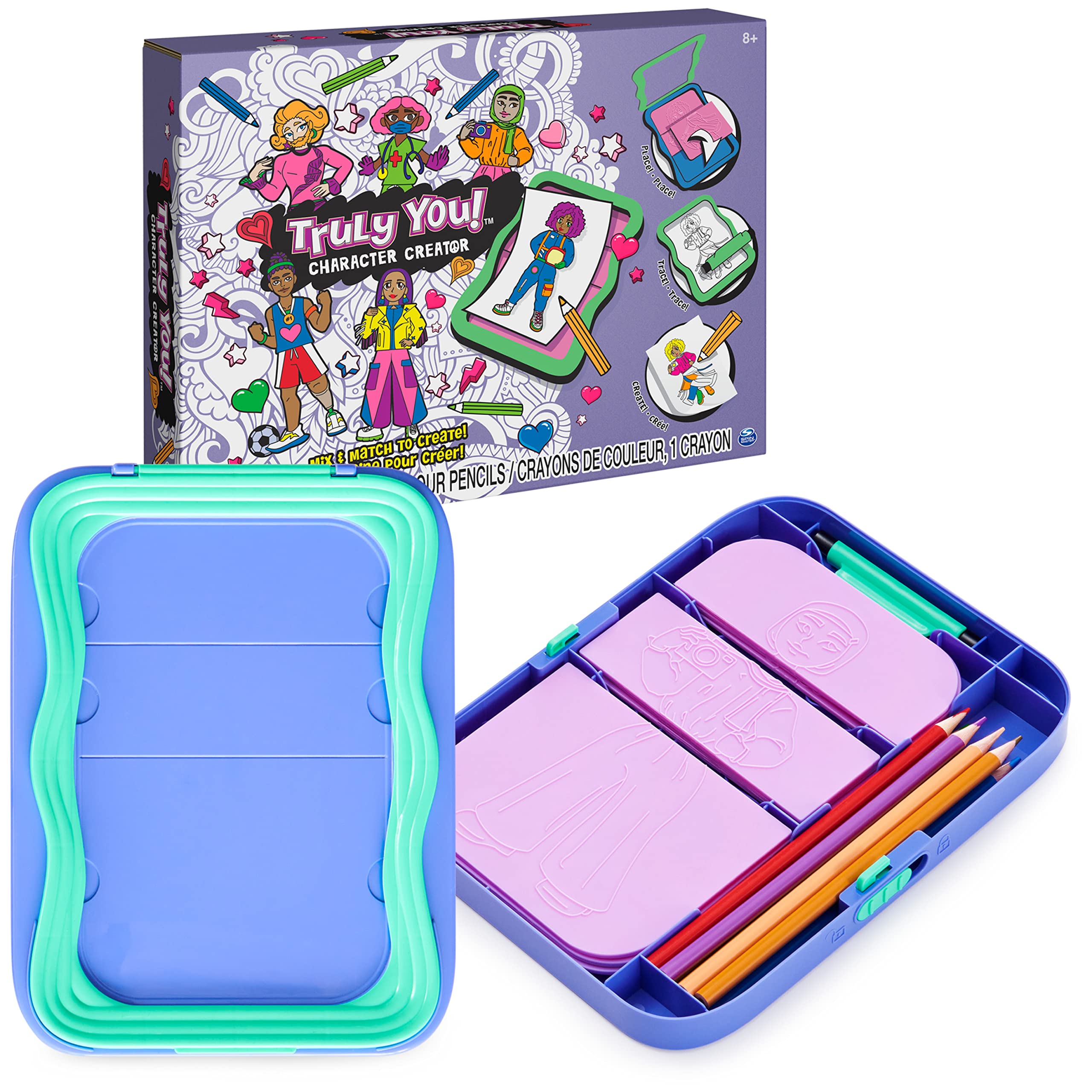 Spin Master Truly You! Character Creator Drawing Kit – Mix & Match Diverse Outfit Plates, 11 Colored Pencils, Tracing Craft for Kids Ages 8+