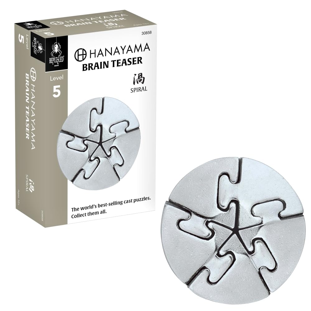 Spiral Hanayama Metal Brainteaser Puzzle – Mensa-Rated Level 5, 5-Piece Cast Metal Disentanglement Puzzle for Ages 12+