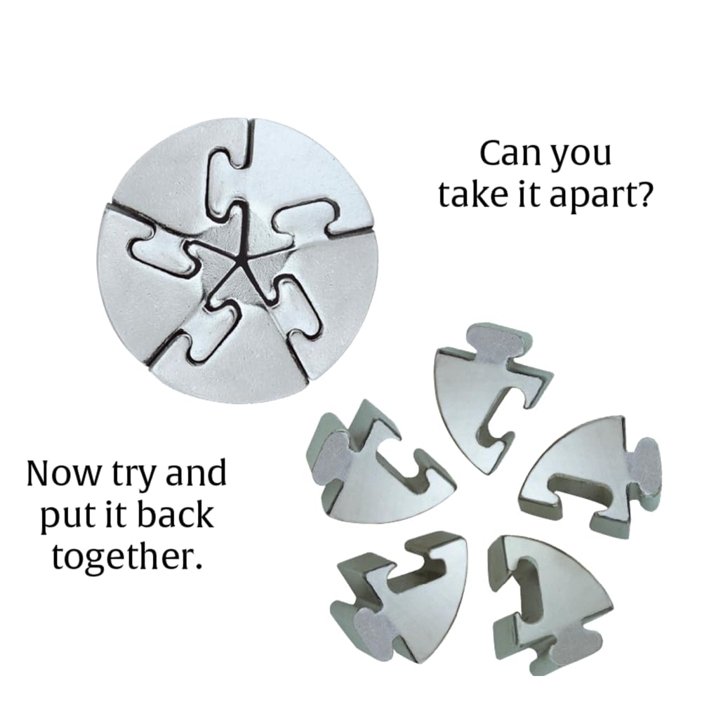 Spiral Hanayama Metal Brainteaser Puzzle – Mensa-Rated Level 5, 5-Piece Cast Metal Disentanglement Puzzle for Ages 12+