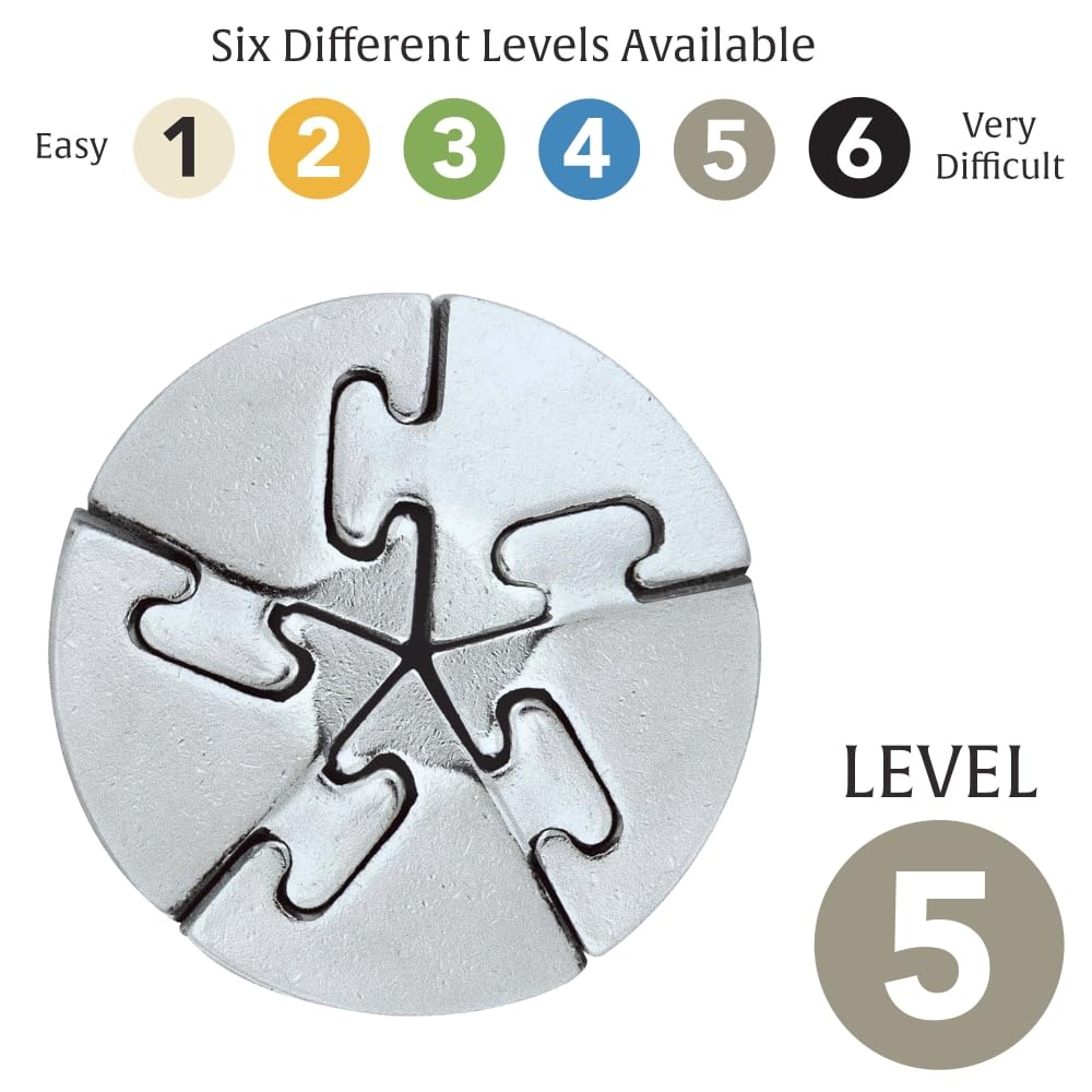 Spiral Hanayama Metal Brainteaser Puzzle – Mensa-Rated Level 5, 5-Piece Cast Metal Disentanglement Puzzle for Ages 12+