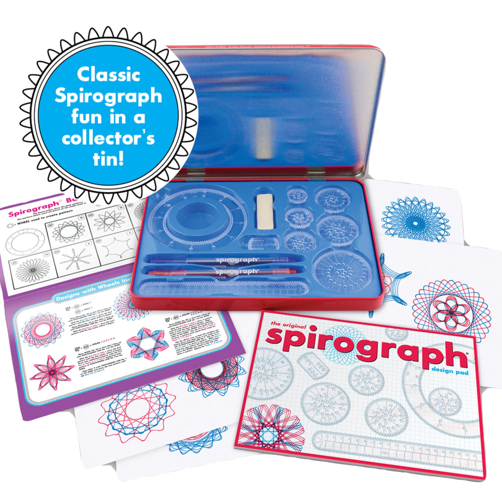 Spirograph Design Set Collector's Tin – Classic Gear Drawing Kit with 9 Pieces, Pens, Putty & Pad, Ages 8+