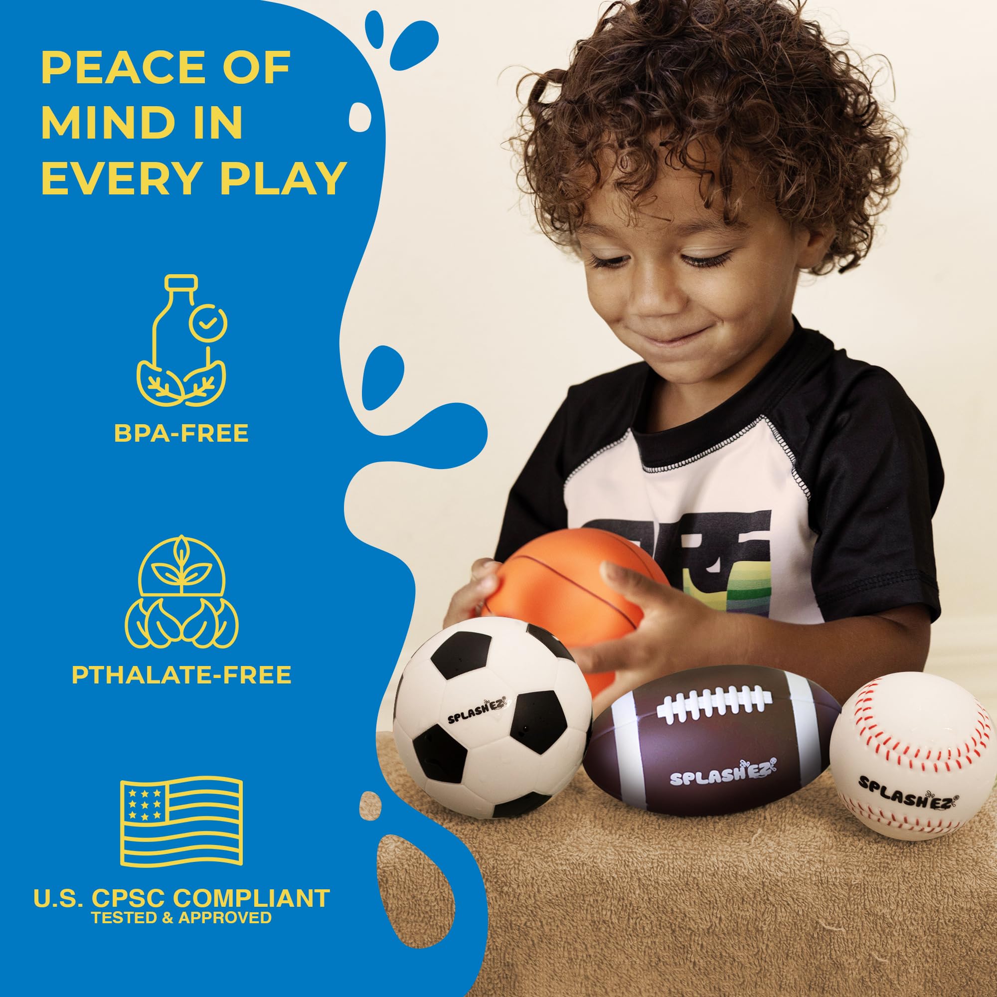 SplashEZ Baby Sports Bath Toys – 4 Mold-Free Sport Balls for Toddlers (Ages 0-18 Months)