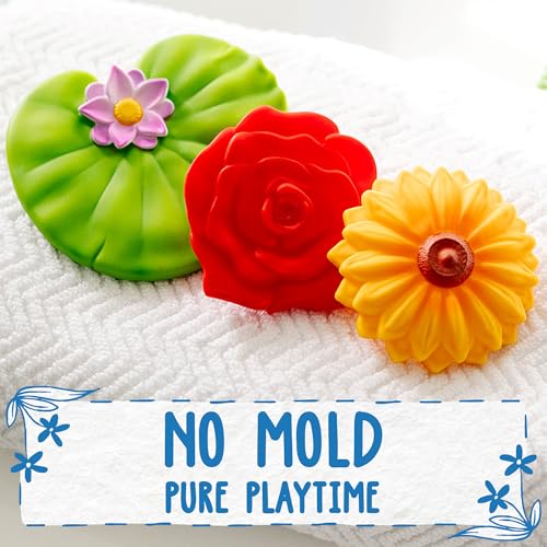 SplashEZ Mold Free Baby Bath Toys - 3 Flower Floating Toys, BPA-Free Silicone, Ages 0-18 Months