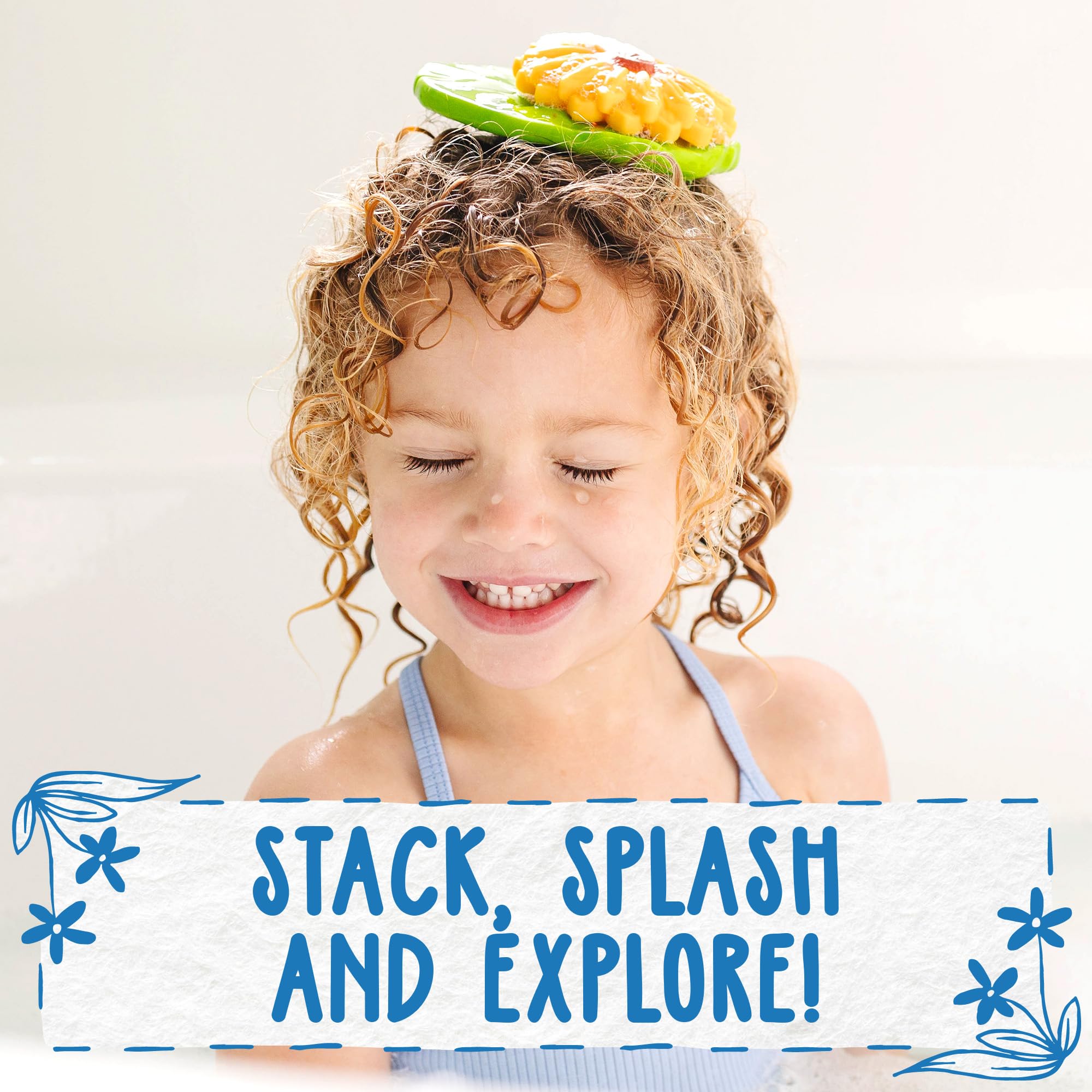 SplashEZ Mold Free Baby Bath Toys - 3 Flower Floating Toys, BPA-Free Silicone, Ages 0-18 Months