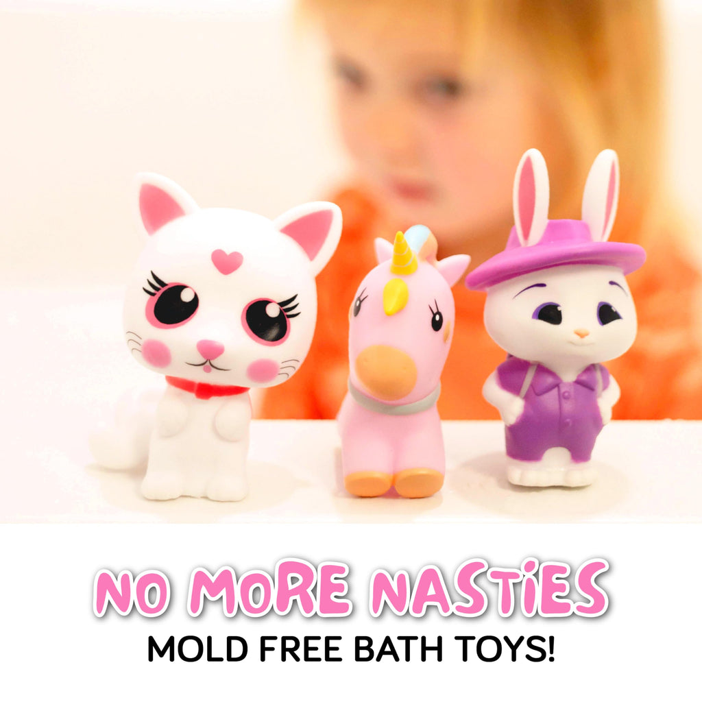 SplashEZ No-Mold Bath Toy Set | Unicorn, Rabbit, Cat | Safe for Ages 0+