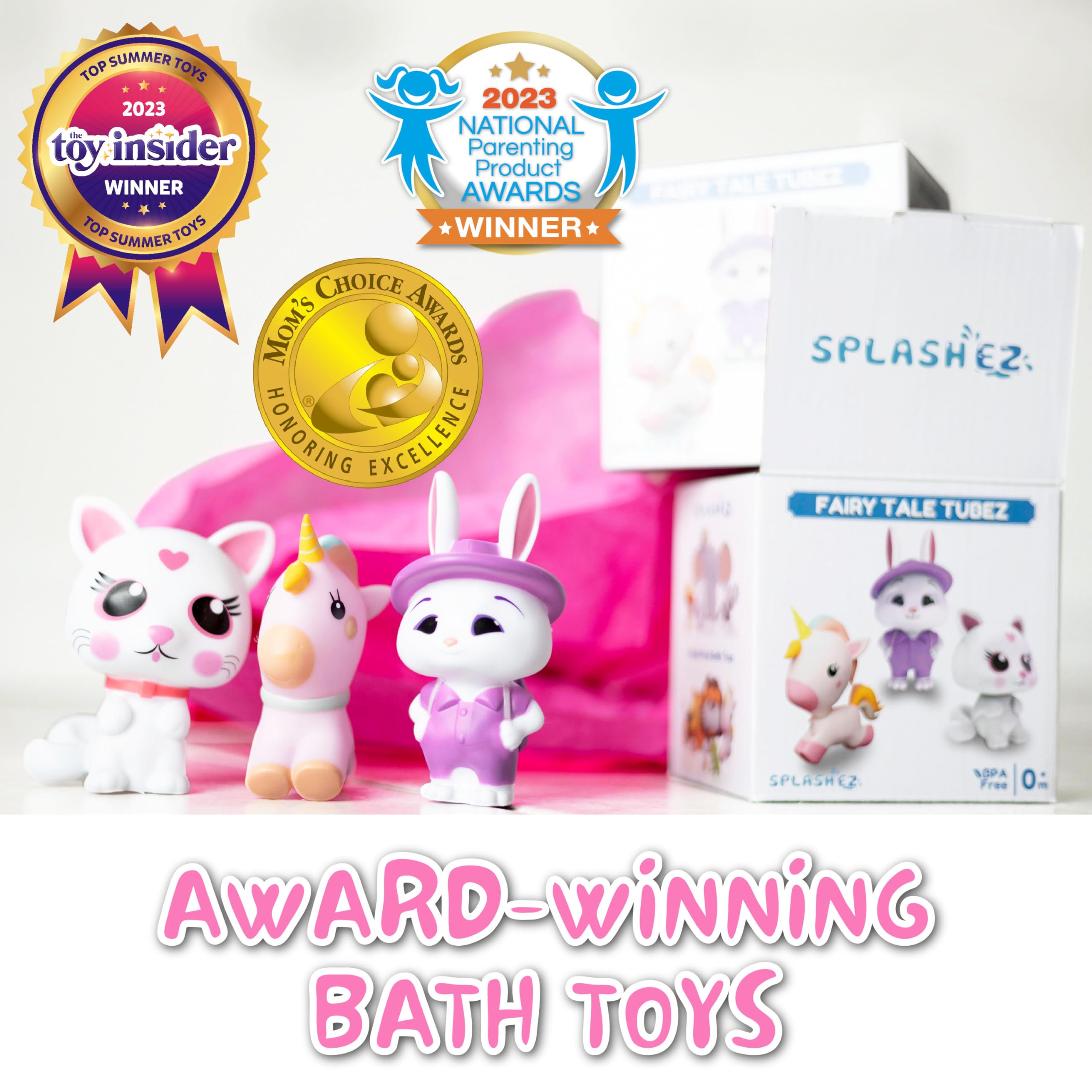 SplashEZ No-Mold Bath Toy Set | Unicorn, Rabbit, Cat | Safe for Ages 0+