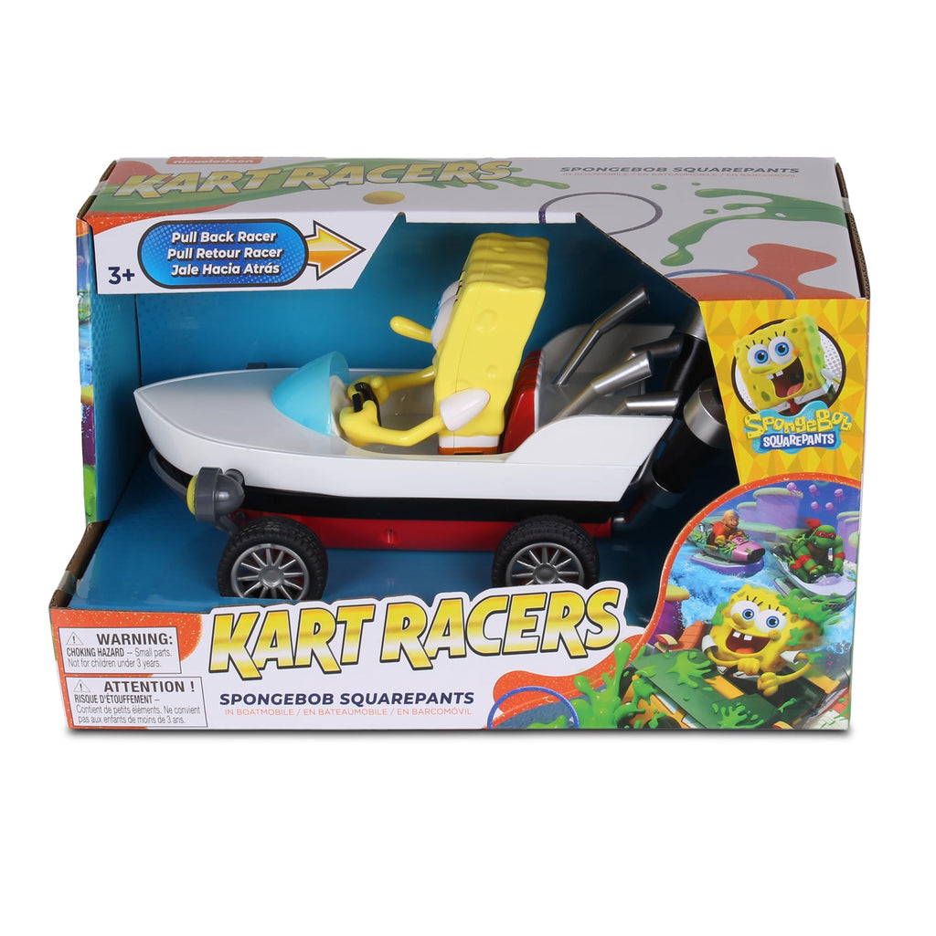 SpongeBob Boatmobile Pull-Back Car from Nickelodeon Kart Racers 3: Slime Speedway – No Batteries Needed, Grippy Tires