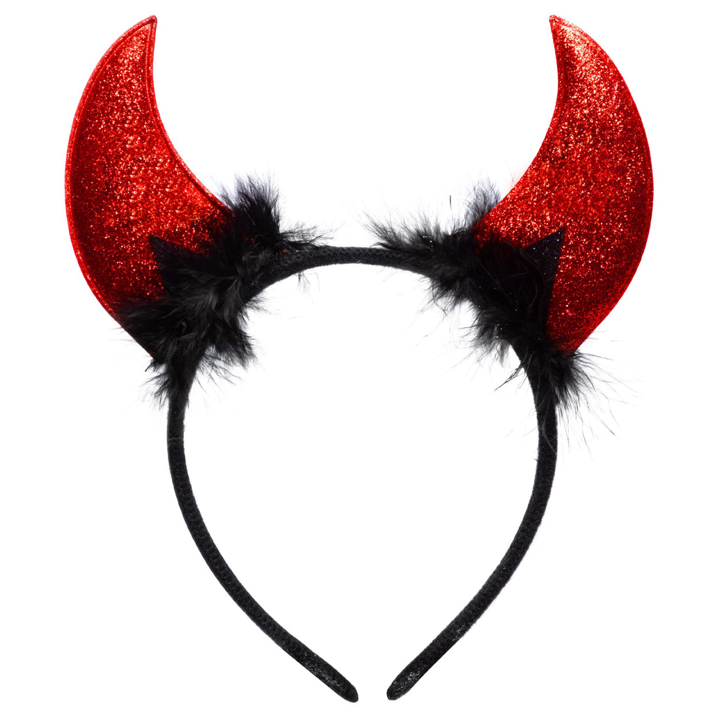 Spooktacular Creations Devil Horns Headband for Halloween – Red Glitter Headwear
