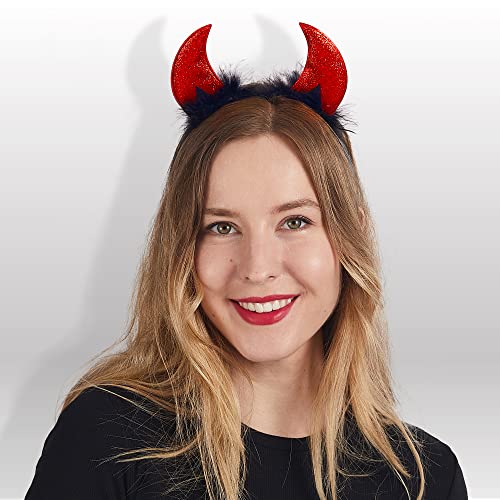 Spooktacular Creations Devil Horns Headband for Halloween – Red Glitter Headwear