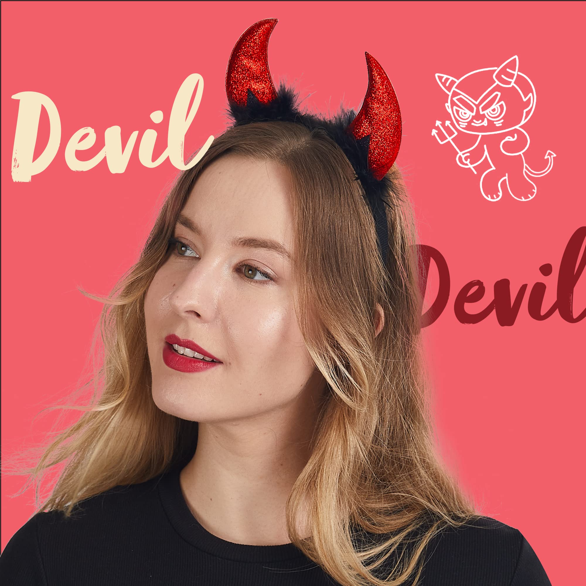 Spooktacular Creations Devil Horns Headband for Halloween – Red Glitter Headwear