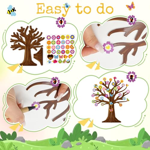 Spring Craft Kit for Kids – 30 Sets of Tree, Flower, Bird & Butterfly DIY Ornaments for Classroom Parties