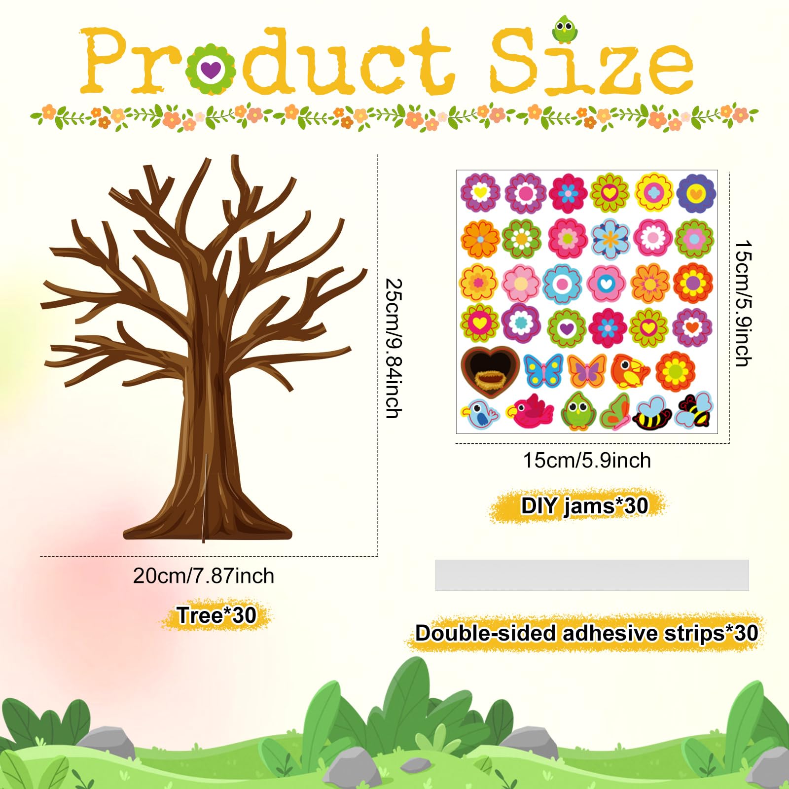 Spring Craft Kit for Kids – 30 Sets of Tree, Flower, Bird & Butterfly DIY Ornaments for Classroom Parties