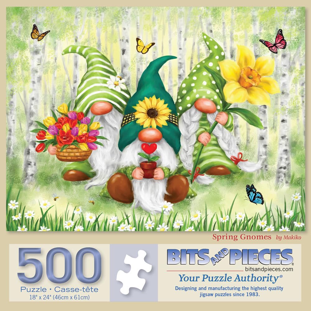 Spring Gnomes 500-Piece Jigsaw Puzzle by Makiko – Bits and Pieces | 18x24 inches