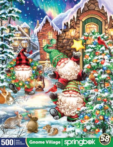 Springbok Gnome Village 500-Piece Holiday Jigsaw Puzzle – USA-Made with Precision Fit