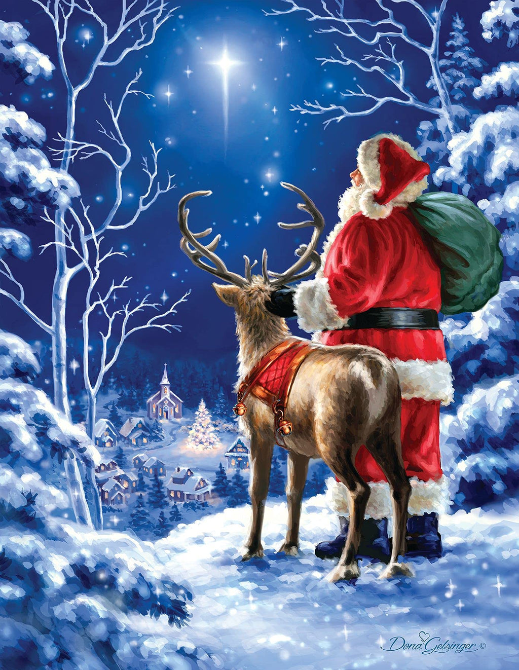 Springbok Starry Night 500 Piece Jigsaw Puzzle – Santa and Reindeer Holiday Scene