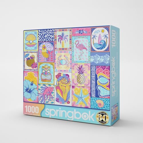Springbok Tropical Vibes 1000 Piece Jigsaw Puzzle - Colorful Beach Collage, Unique Cut, Made in USA
