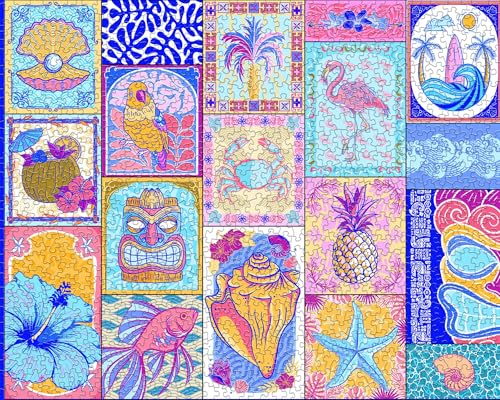 Springbok Tropical Vibes 1000 Piece Jigsaw Puzzle - Colorful Beach Collage, Unique Cut, Made in USA