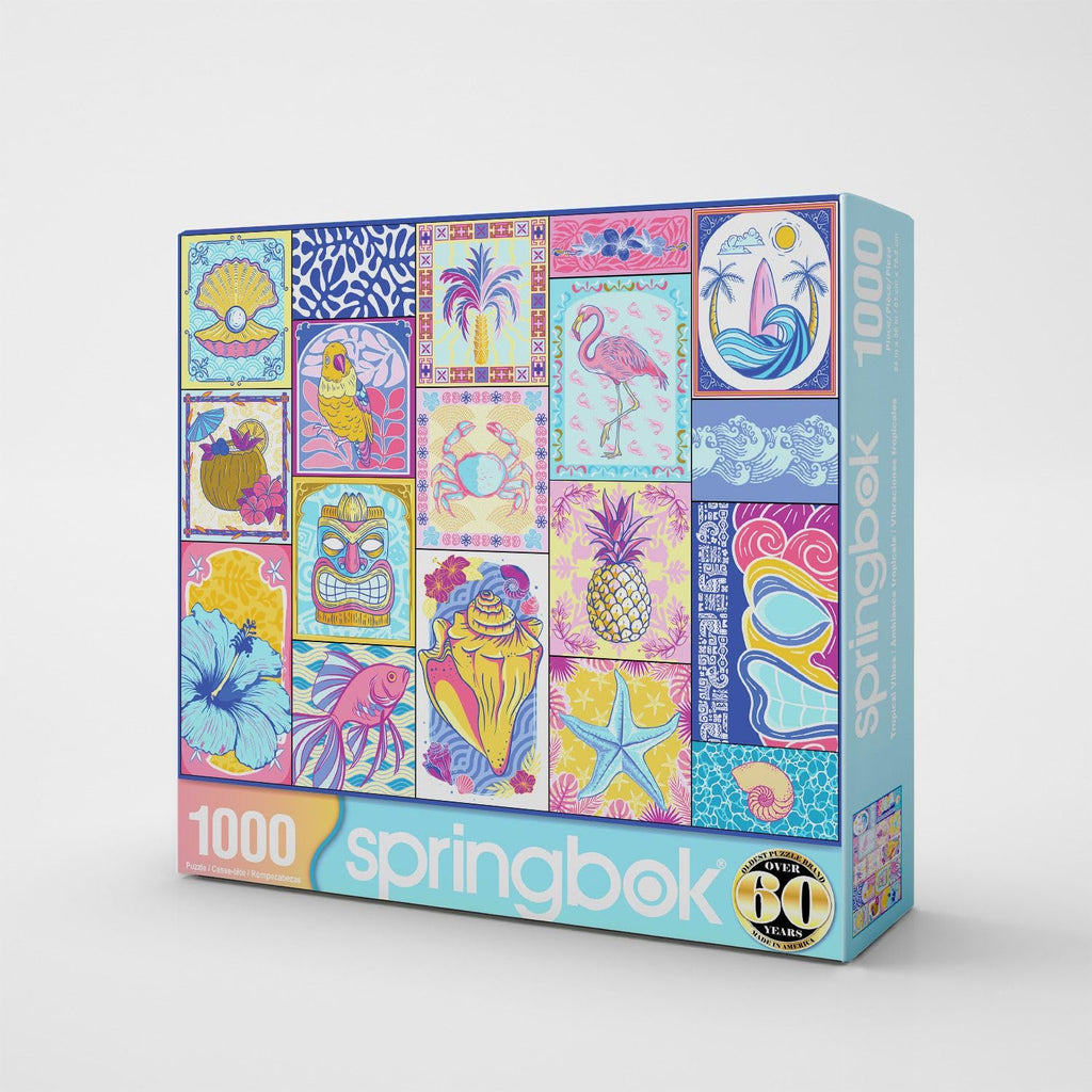 Springbok Tropical Vibes 1000 Piece Jigsaw Puzzle - Colorful Beach Collage, Unique Cut, Made in USA