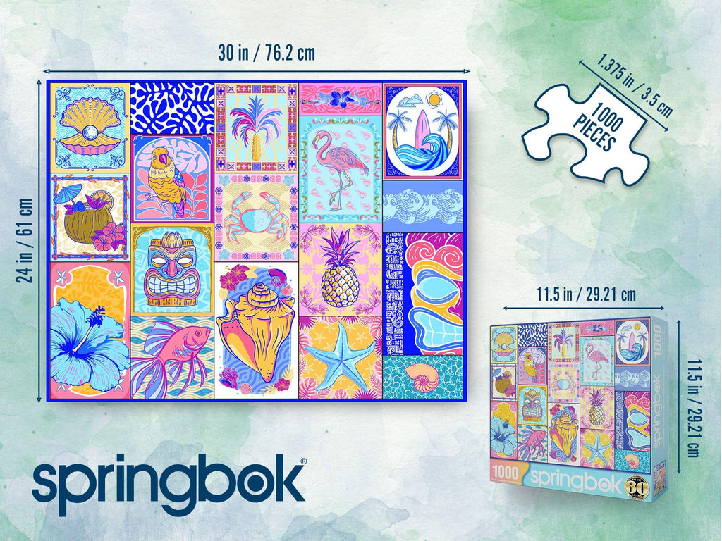 Springbok Tropical Vibes 1000 Piece Jigsaw Puzzle - Colorful Beach Collage, Unique Cut, Made in USA