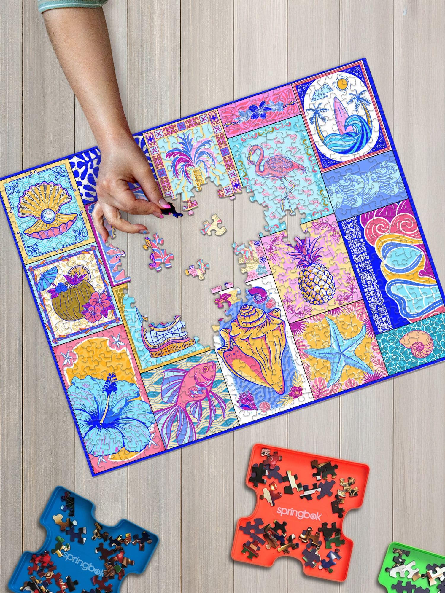 Springbok Tropical Vibes 1000 Piece Jigsaw Puzzle - Colorful Beach Collage, Unique Cut, Made in USA