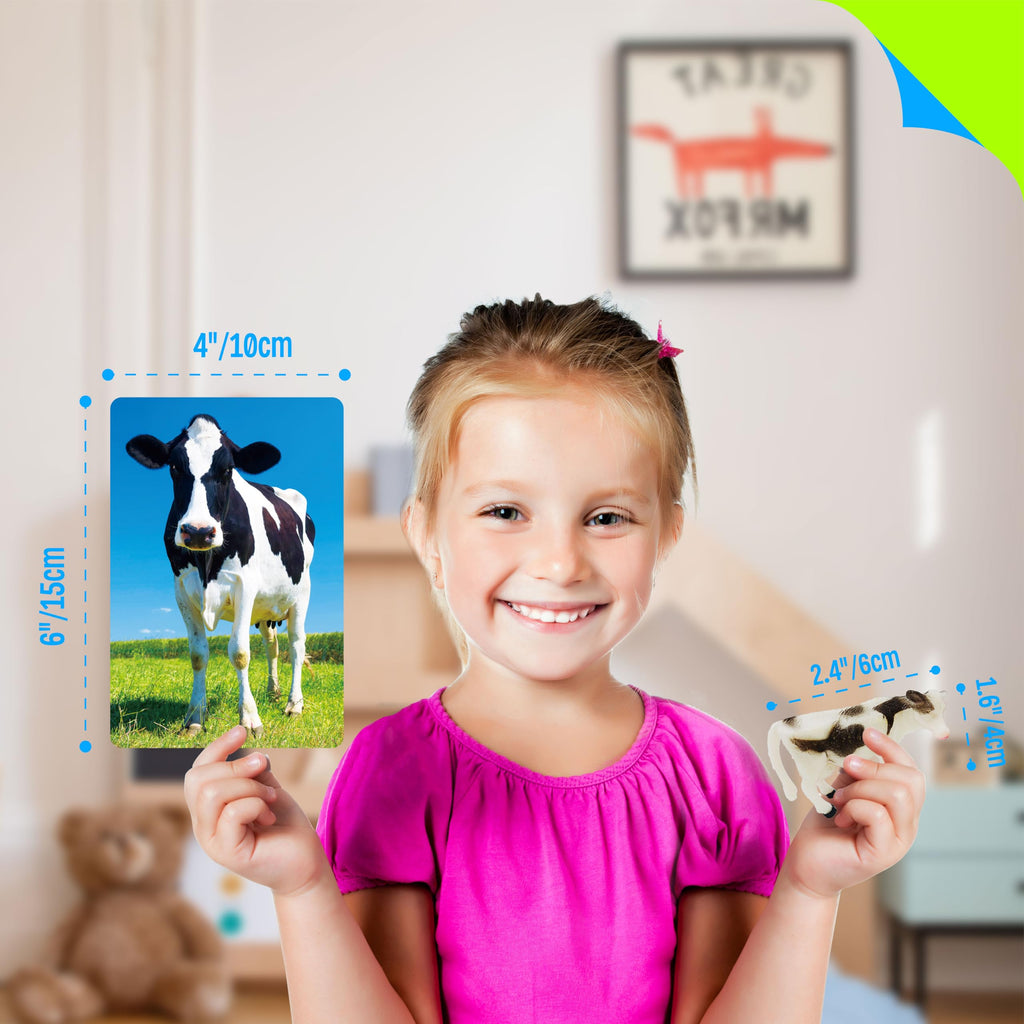 SpriteGru 12 Farm Animal Figurines with Flashcards - Montessori Matching Game for Toddlers