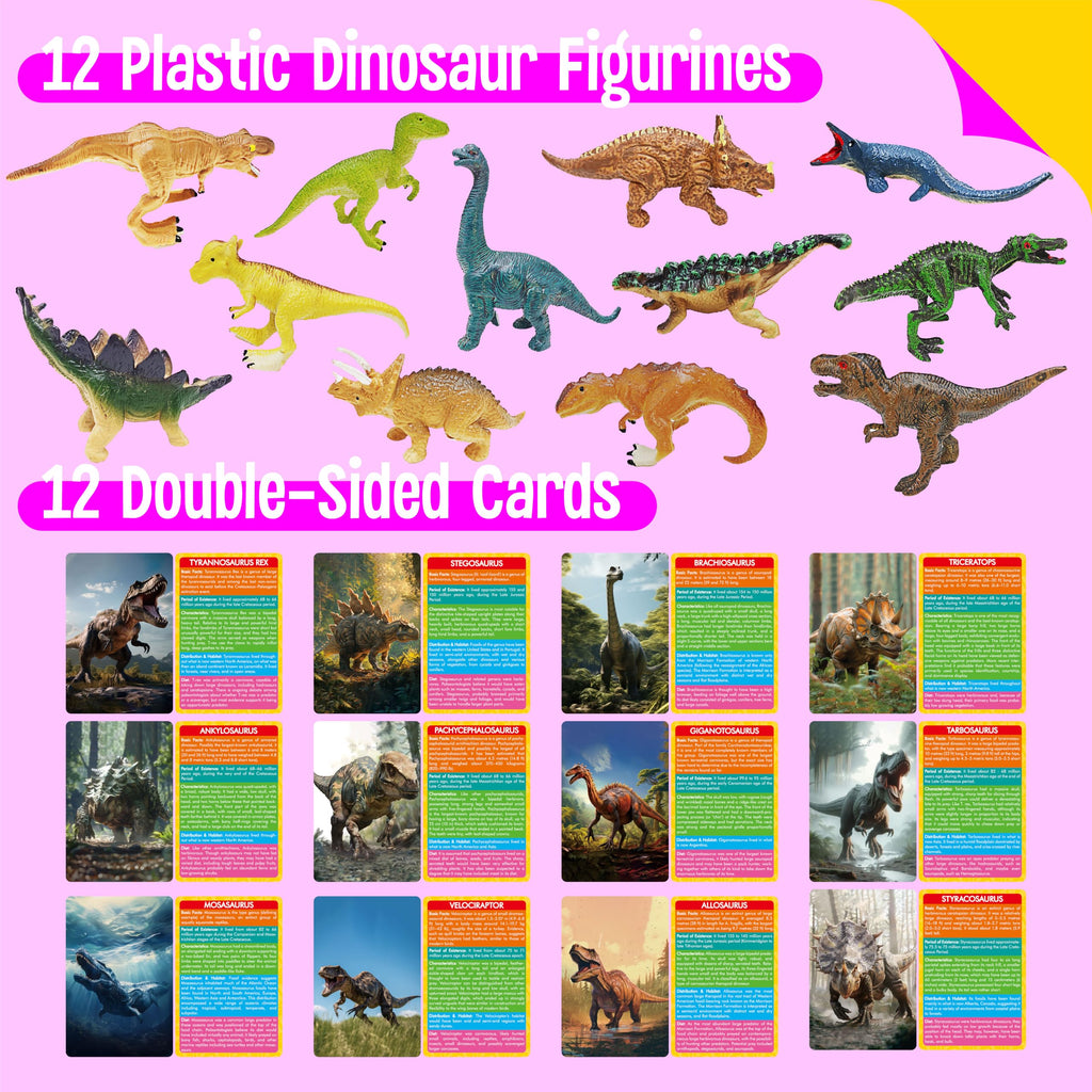 SpriteGru 12-Piece Dinosaur Figurines with Matching Flashcards – Montessori Learning Toy for Toddlers