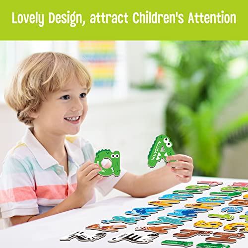 SpriteGru 52 Magnetic Letters: Uppercase & Lowercase Animal ABC Magnets for Kids Ages 3-5