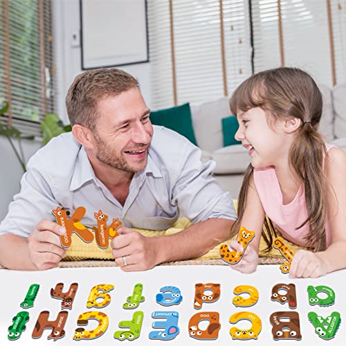 SpriteGru 52 Magnetic Letters: Uppercase & Lowercase Animal ABC Magnets for Kids Ages 3-5
