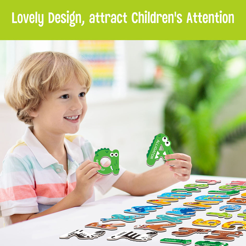 SpriteGru 52 Magnetic Letters: Uppercase & Lowercase Animal ABC Magnets for Kids Ages 3-5