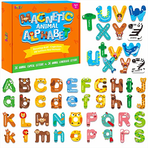 SpriteGru 52 Magnetic Letters: Uppercase & Lowercase Animal ABC Magnets for Kids Ages 3-5
