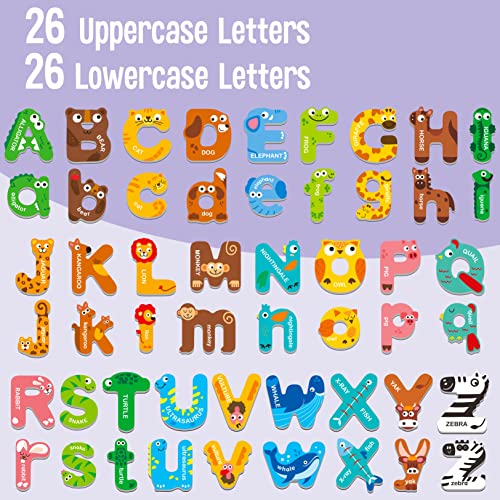 SpriteGru 52 Magnetic Letters: Uppercase & Lowercase Animal ABC Magnets for Kids Ages 3-5