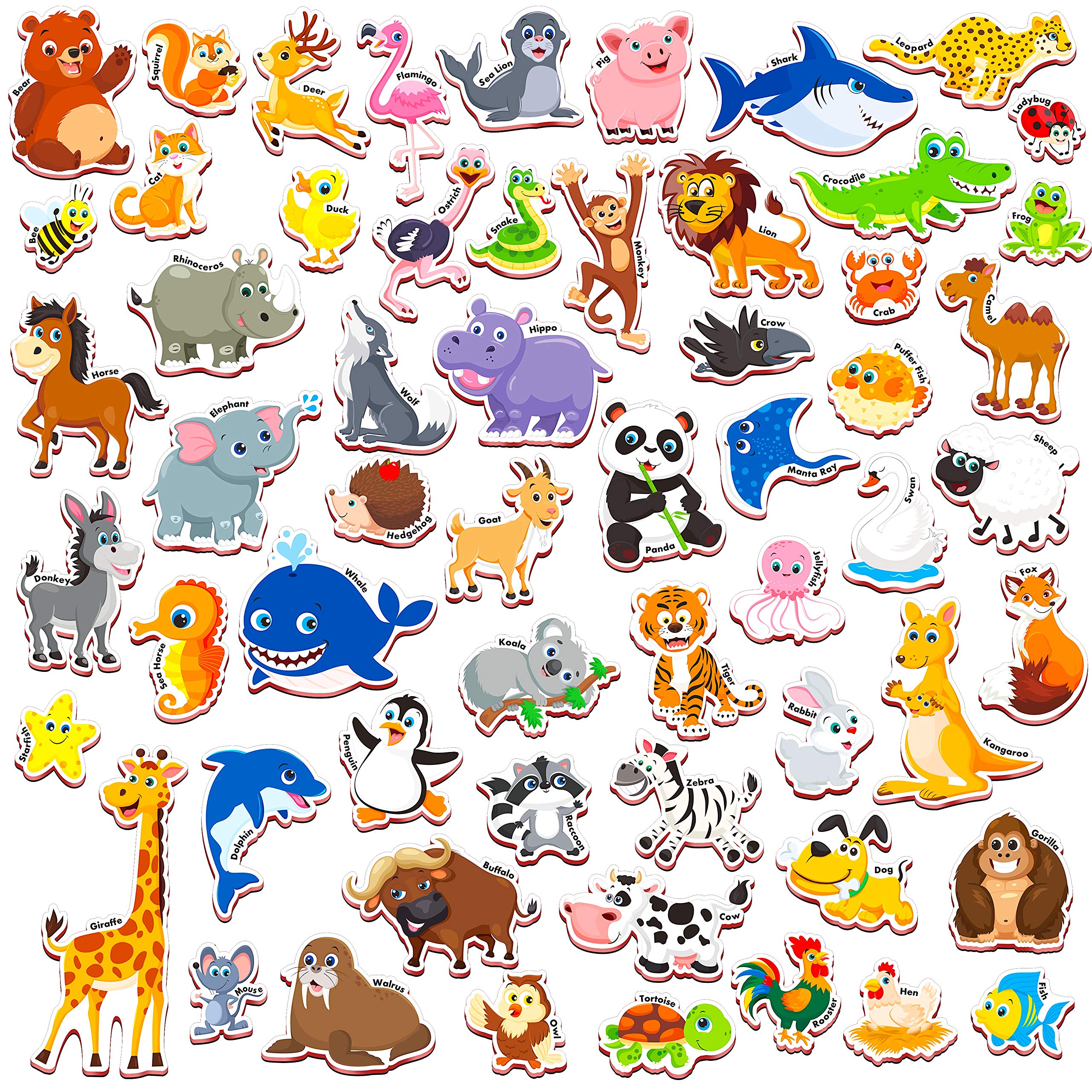 SpriteGru 60-Piece Cartoon Animal Zoo Magnets – Toddler Learning Toys