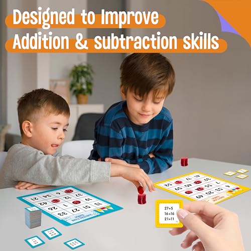 SpriteGru Addition & Subtraction Bingo Game – 360 Math Problems for Kids Ages 4-8, Classroom & Home