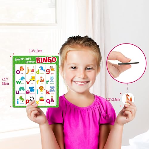 SpriteGru Alphabet Bingo Game – ABC & 123 Bingo for Kids 4-8, 12 Players, with Double-Sided Boards and Chips