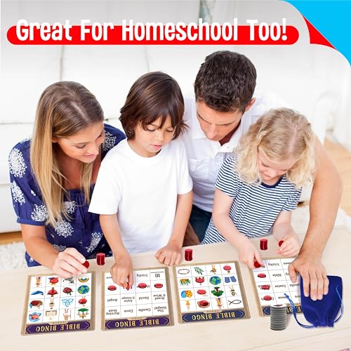 SpriteGru Bible Bingo Game – 12 Double-Sided Boards, 40 Calling Tokens, 100 Chips, for Sunday School and Family Fun