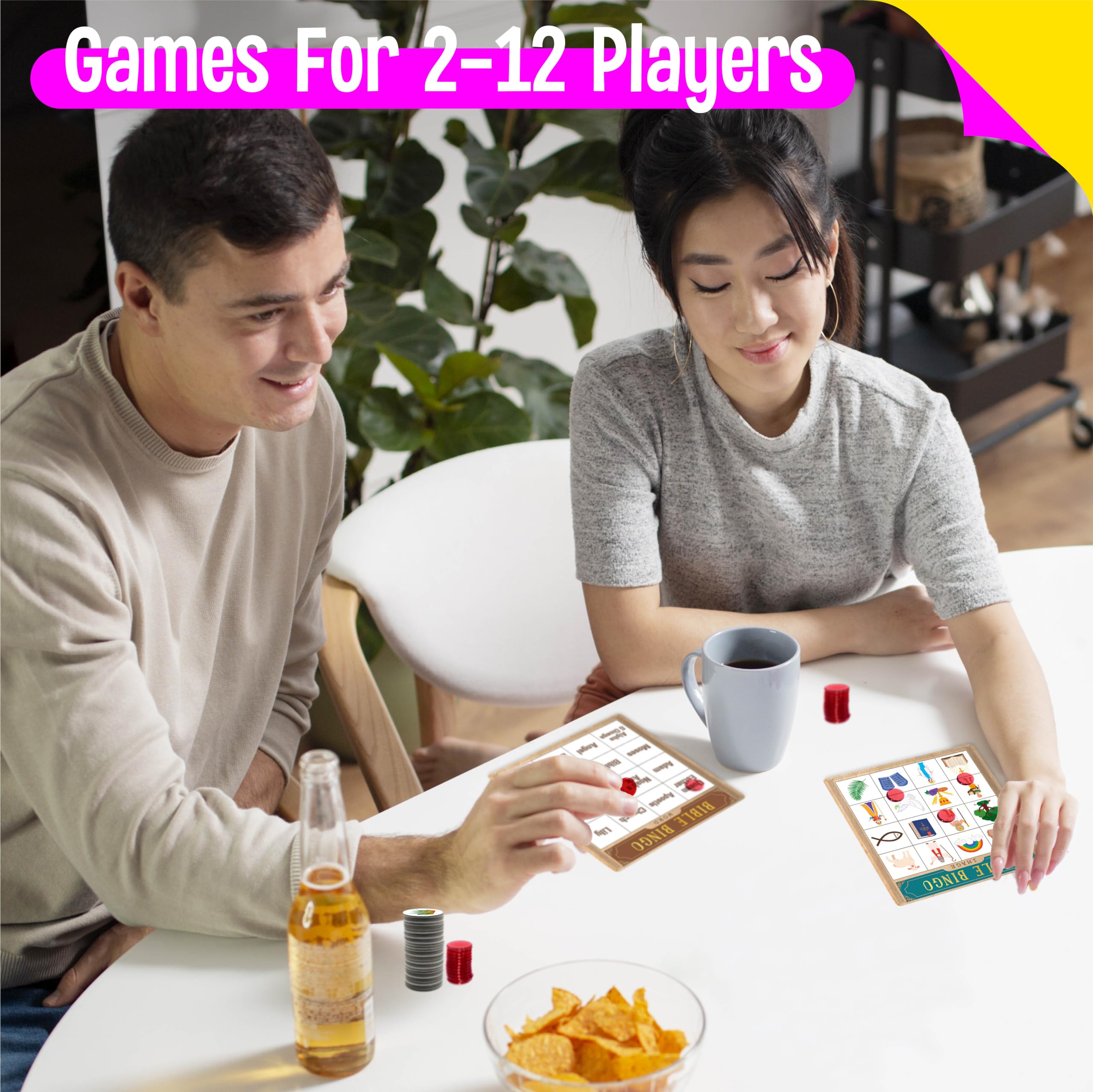 SpriteGru Bible Bingo Game – 12 Double-Sided Boards, 40 Calling Tokens, 100 Chips, for Sunday School and Family Fun
