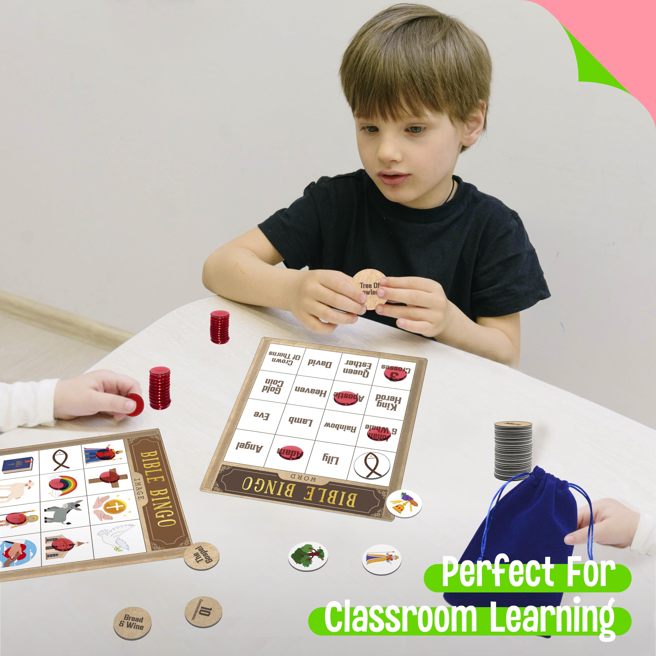 SpriteGru Bible Bingo Game – 12 Double-Sided Boards, 40 Calling Tokens, 100 Chips, for Sunday School and Family Fun