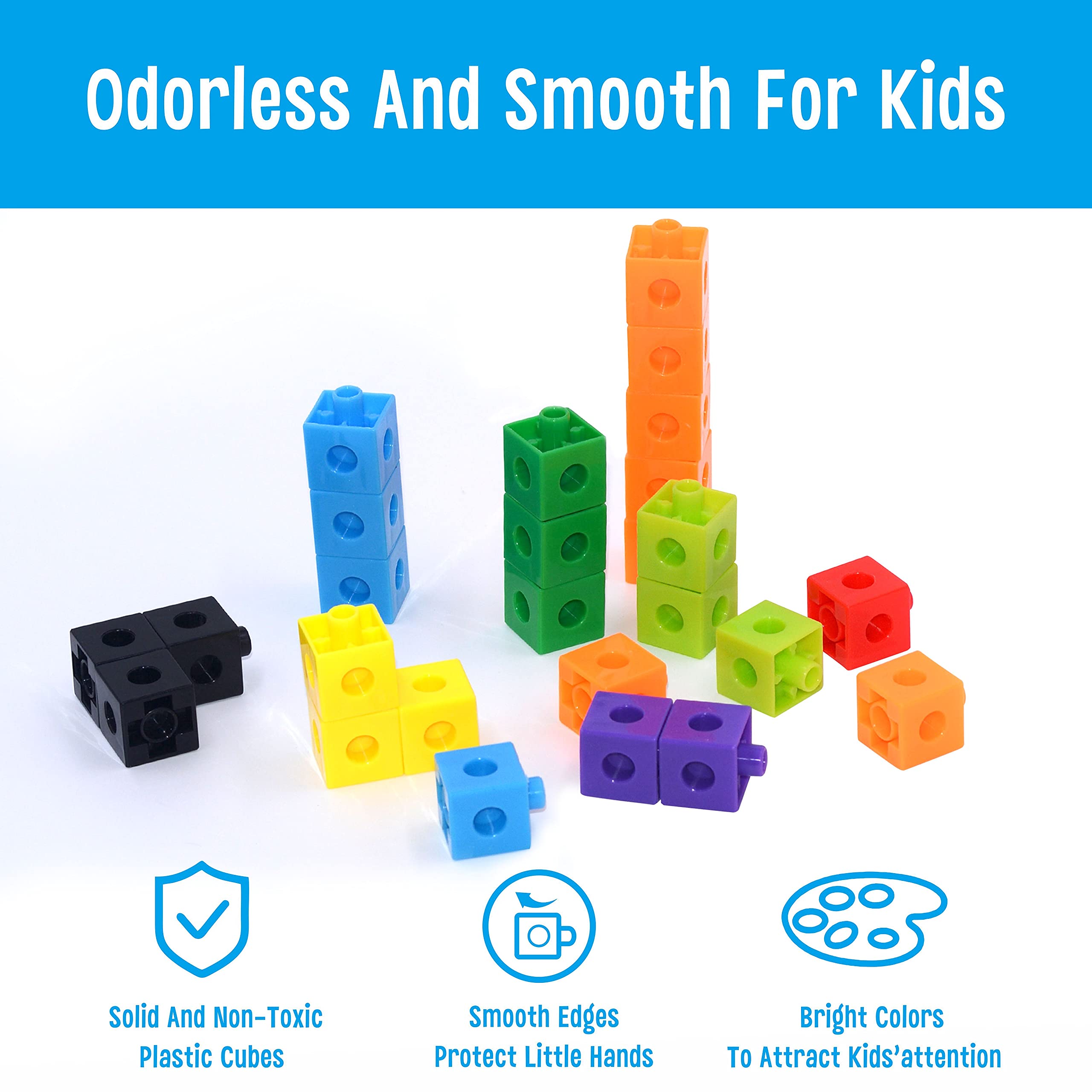 SpriteGru Math Linking Cubes - 100 Counting Cubes with Activity Cards for STEM Learning